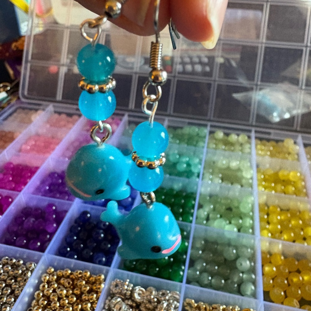 Blue Whale Beaded Earrings
